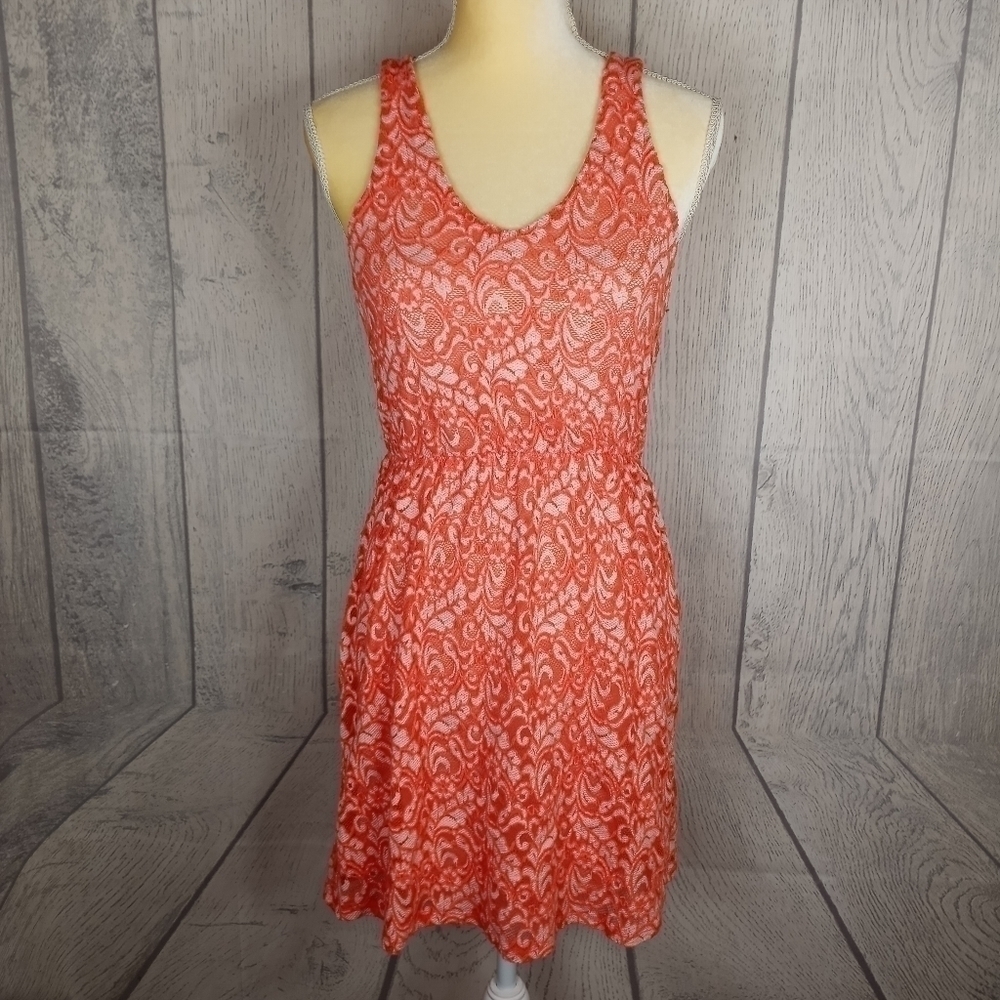LILA Coral Lace Fit & Flare Dress Small